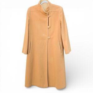 80s Wool Coat Funnel Neck Minimalist Long Jacket